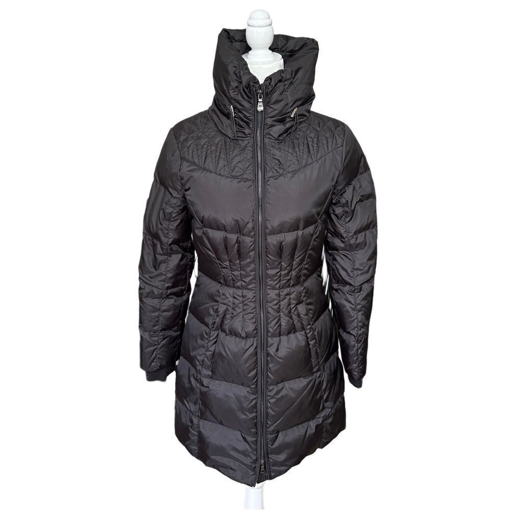 Sam Edelman Black Quilted Down Puffer Jacket with Alligator Print Lining Size XS
